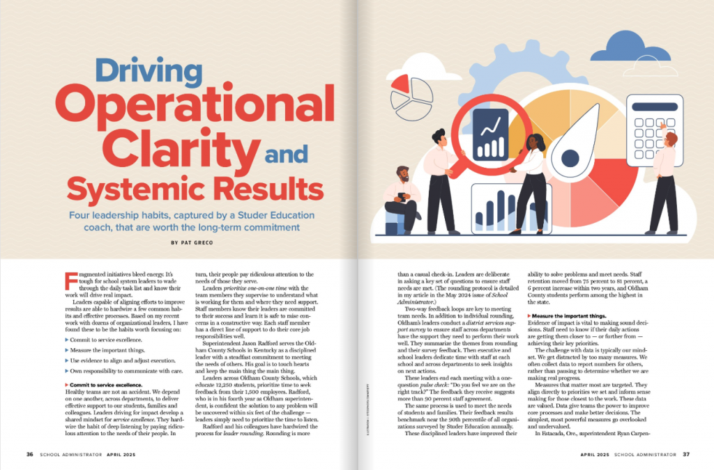 AASA School Administrator Magazine April 2025 Article_Driving Operational Clarity and Systemic Results by Dr. Pat Greco